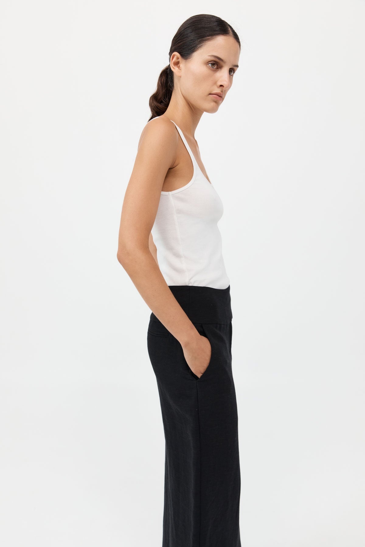 Wide Waistband Column Skirt - Black - 4