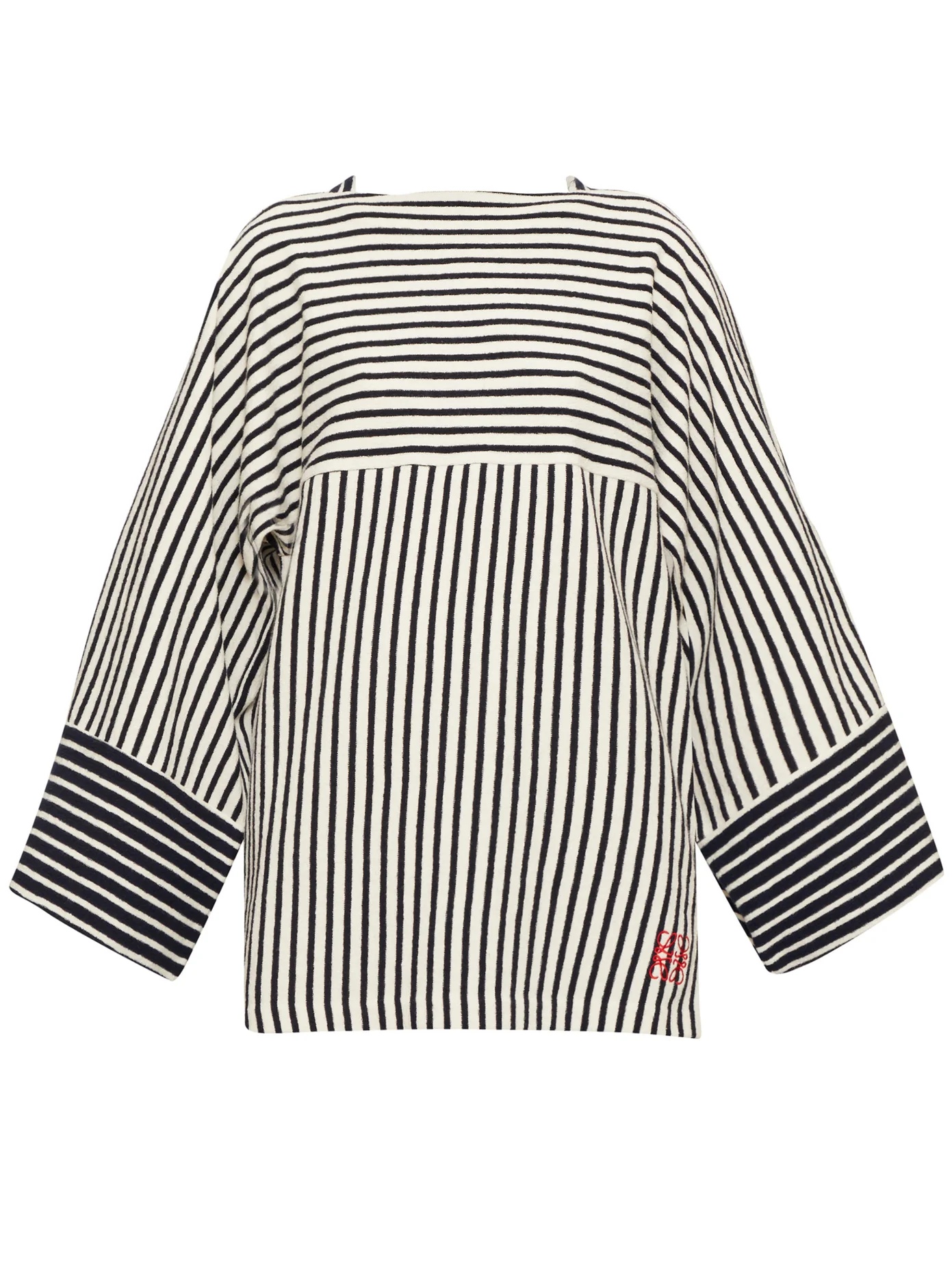 Striped wide-sleeve cotton-terry T-shirt - 1