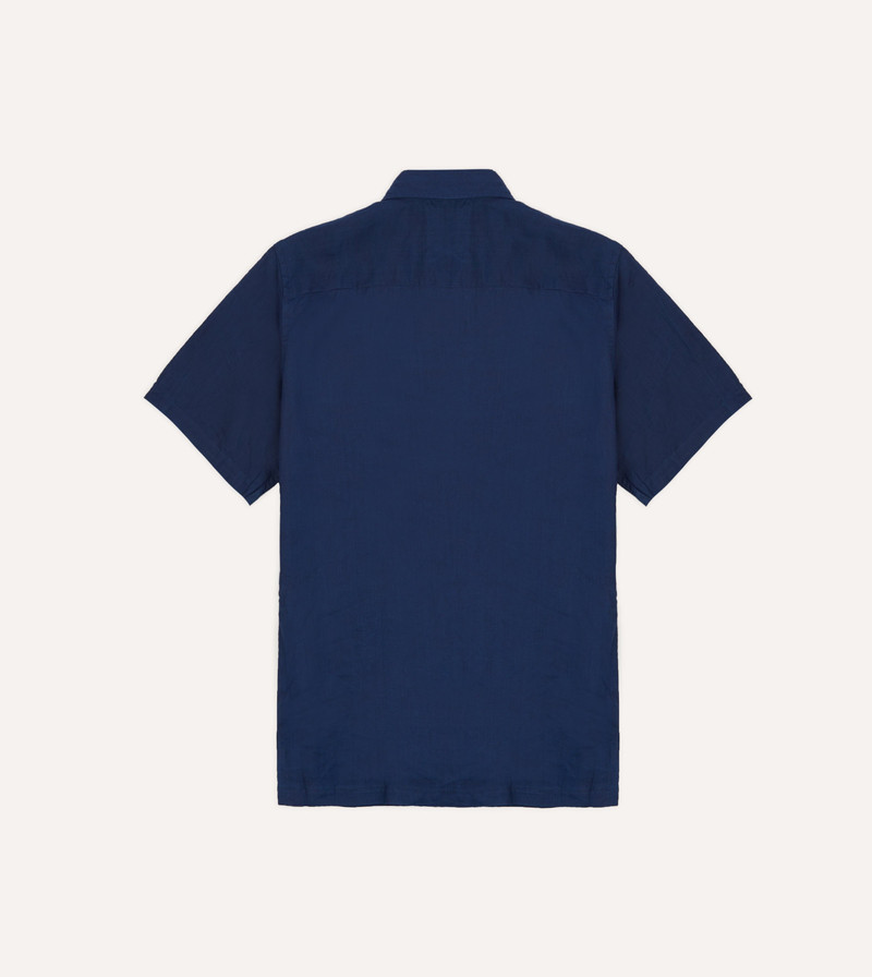 Indigo Ramie Camp Collar Short Sleeve Shirt 6