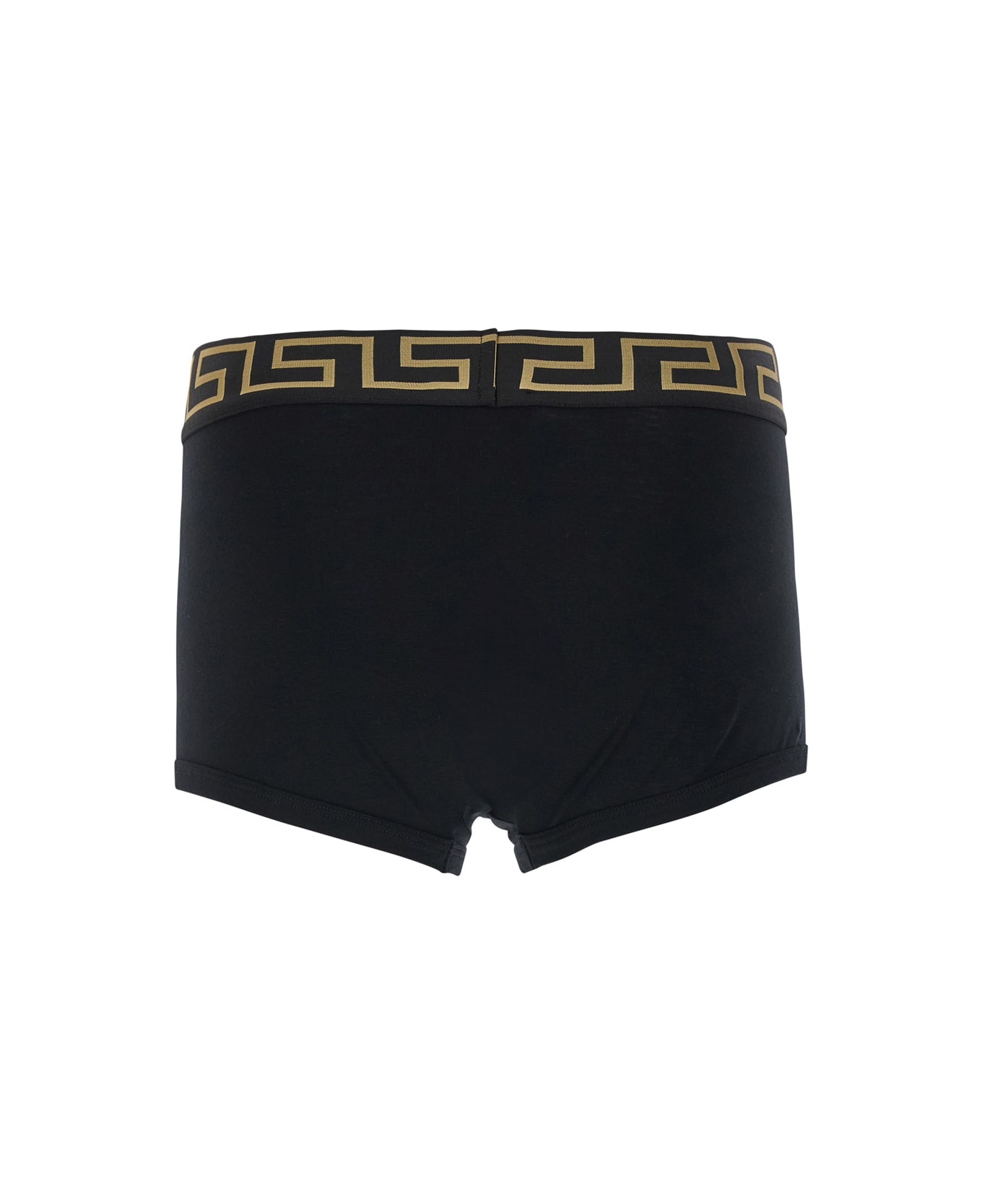 Black Boxer Briefs With Greca And Medusa Detail In Stretch Cotton Man - 2
