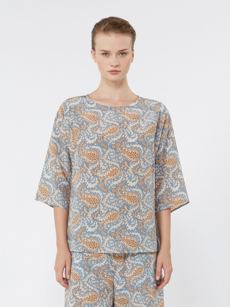 GINNICO Printed silk crêpe de Chine blouse - LIGHT BLUE 3