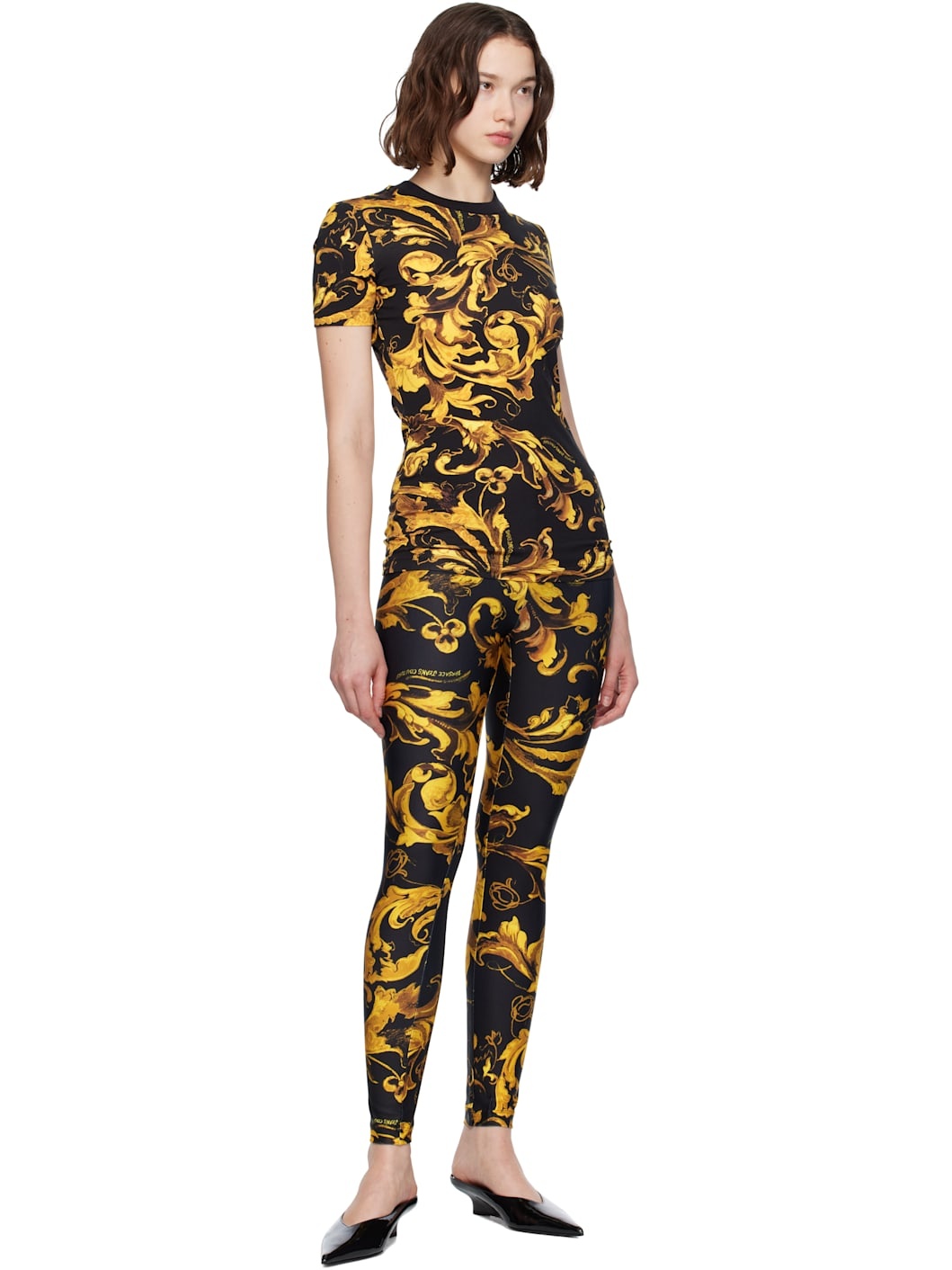 Black & Gold Lycra Barocco Leggings - 4