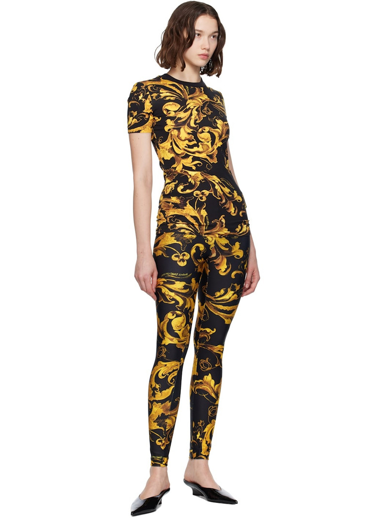 VERSACE JEANS COUTURE Black & Gold Lycra Barocco Leggings outlook