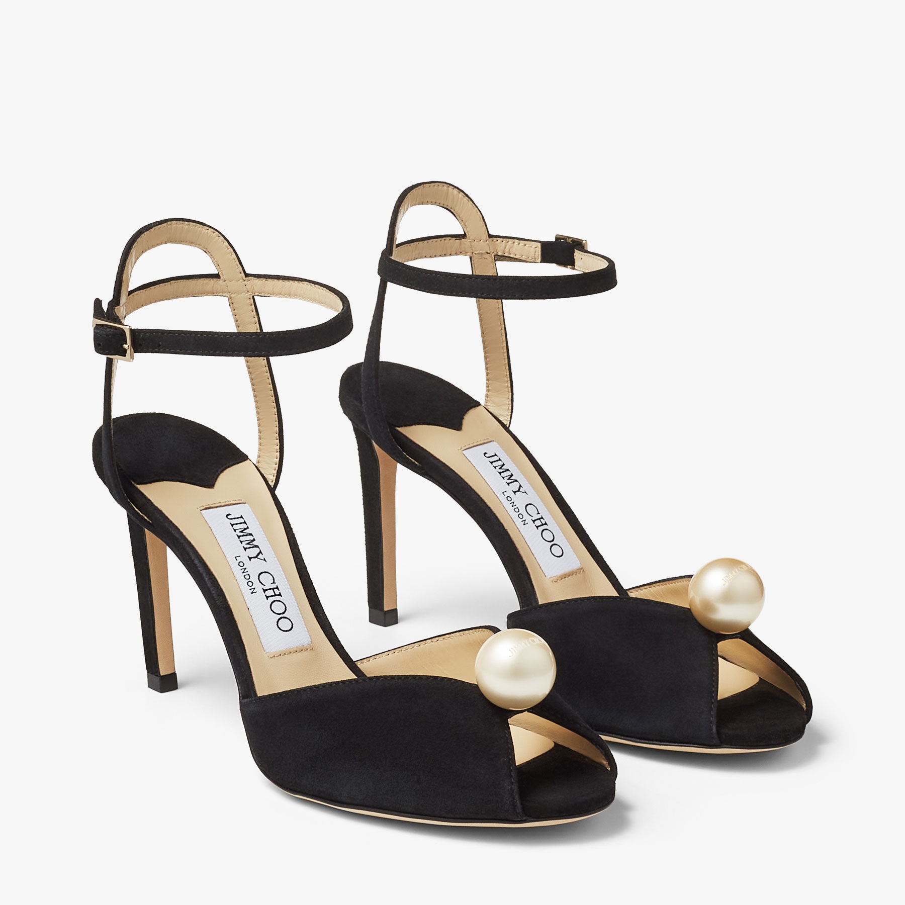 Sacora 85
Black Suede Sandals with Pearl Embellishment - 2
