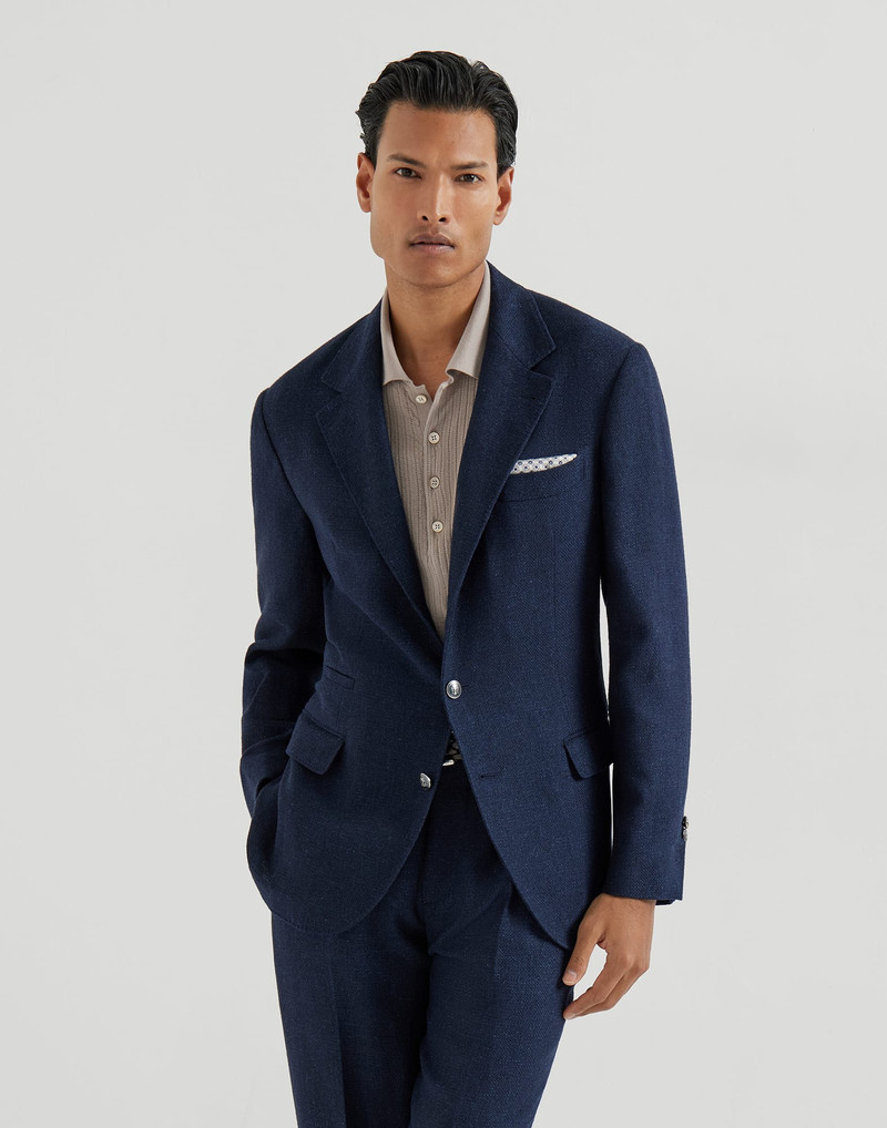 Silk, linen and wool hopsack deconstructed blazer with metal buttons 2
