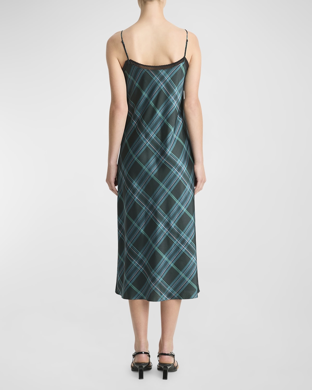 Plaid Lace-Trim Slip Dress - 3