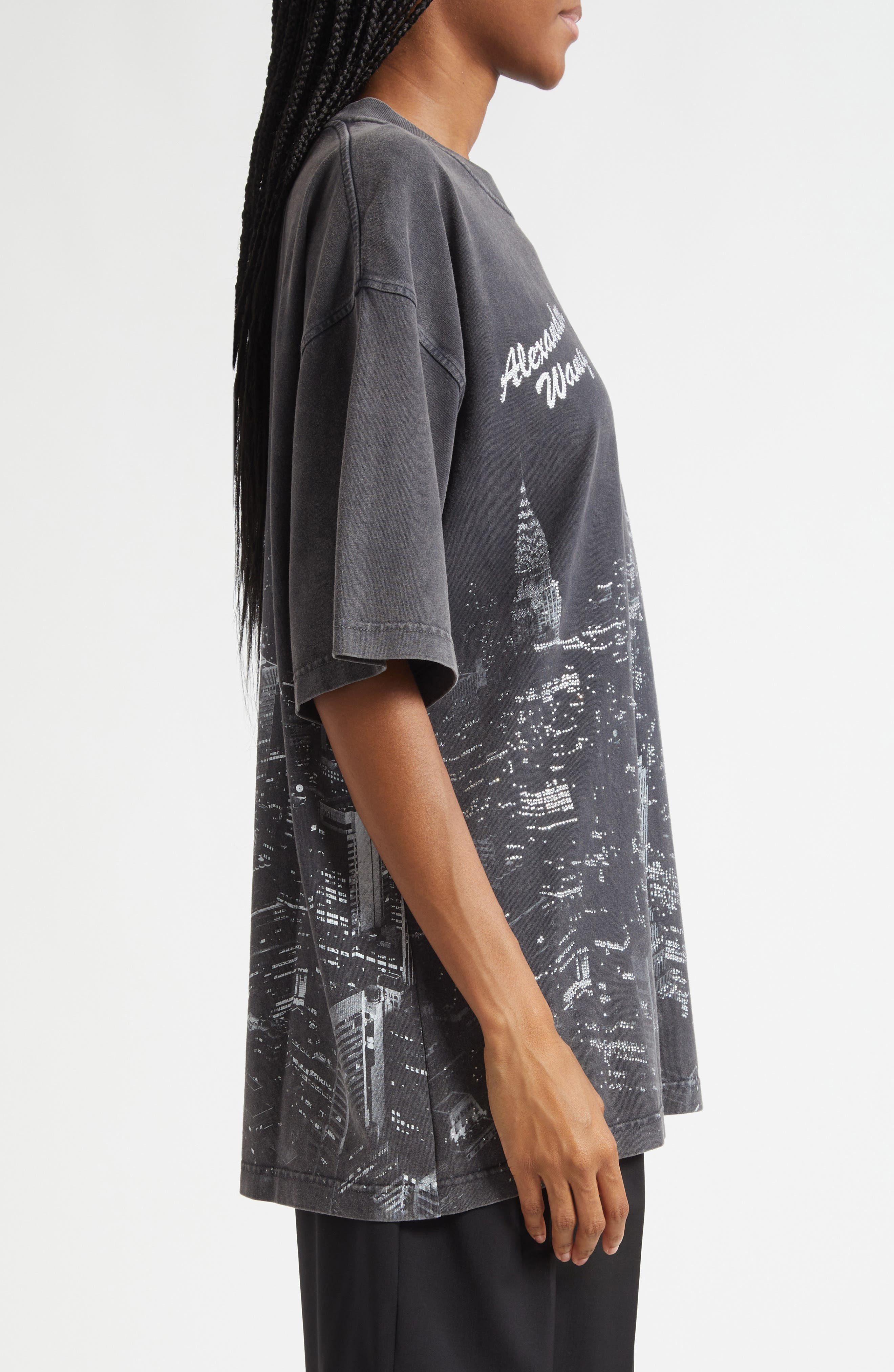 Alexander Wang New York City Skyline Crystal Embellished T-Shirt in Washed Black at Nordstrom - 3
