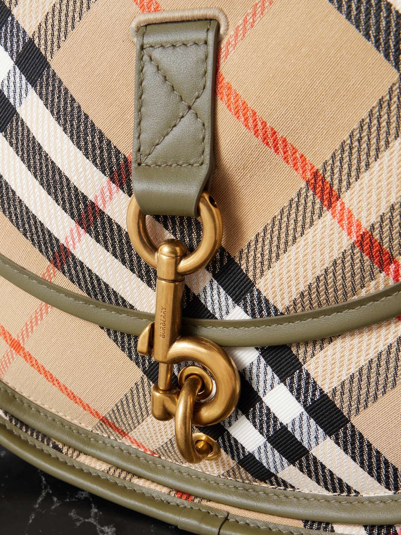 Small leather-trimmed checked canvas shoulder bag Beige - 4