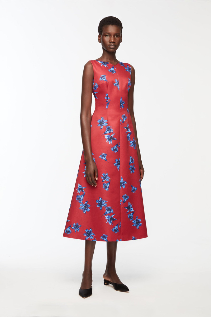 EMILIA WICKSTEAD Octavie Dress In Red & Blue Festive Lillies Taffeta Faille outlook