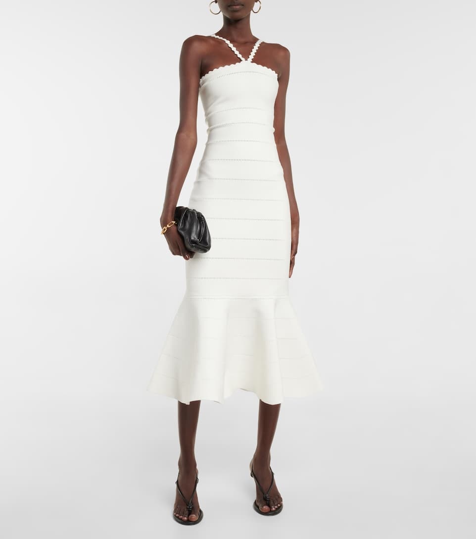 Victoria Beckham Scalloped Strap Flare Dress in White