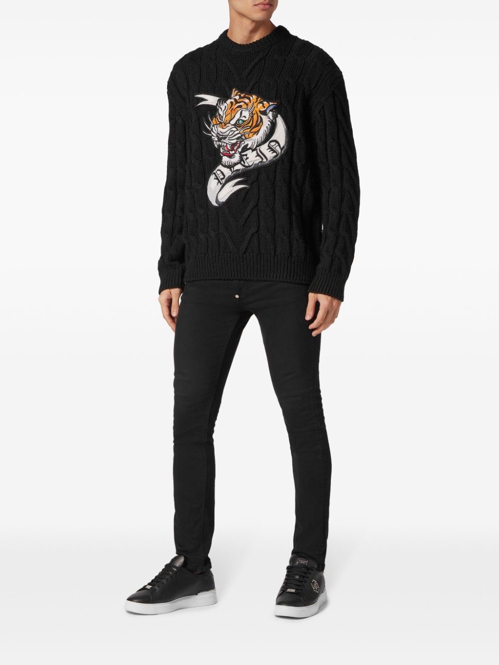 tiger-appliquÃ© wool jumper - 2
