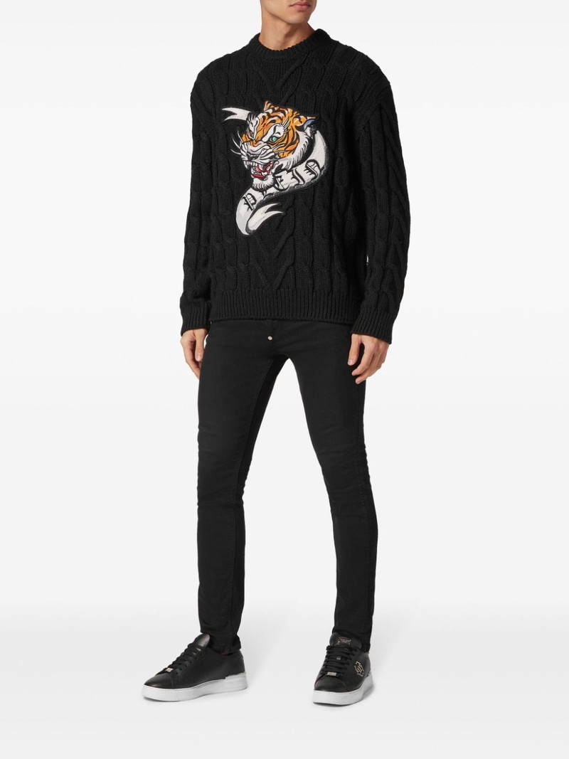 PHILIPP PLEIN tiger-appliquÃ© wool jumper outlook