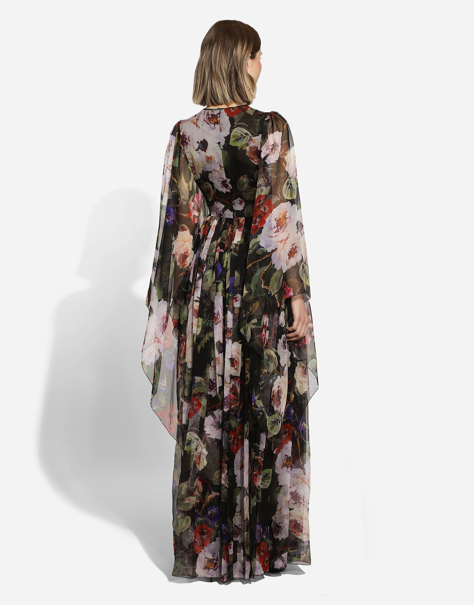 Long chiffon dress with rose garden print - 3