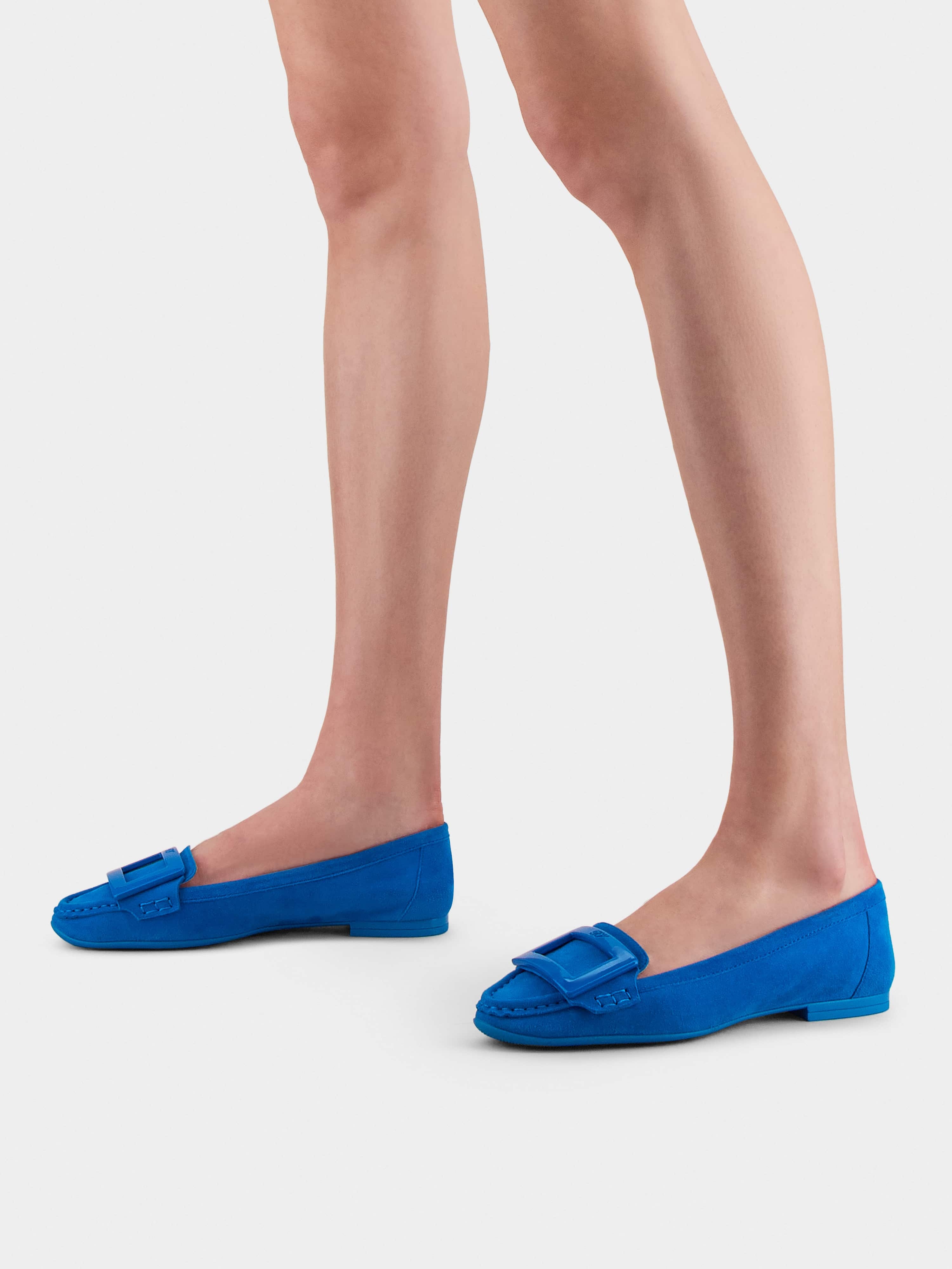Lacquered Buckle Loafers  in Suede - 8