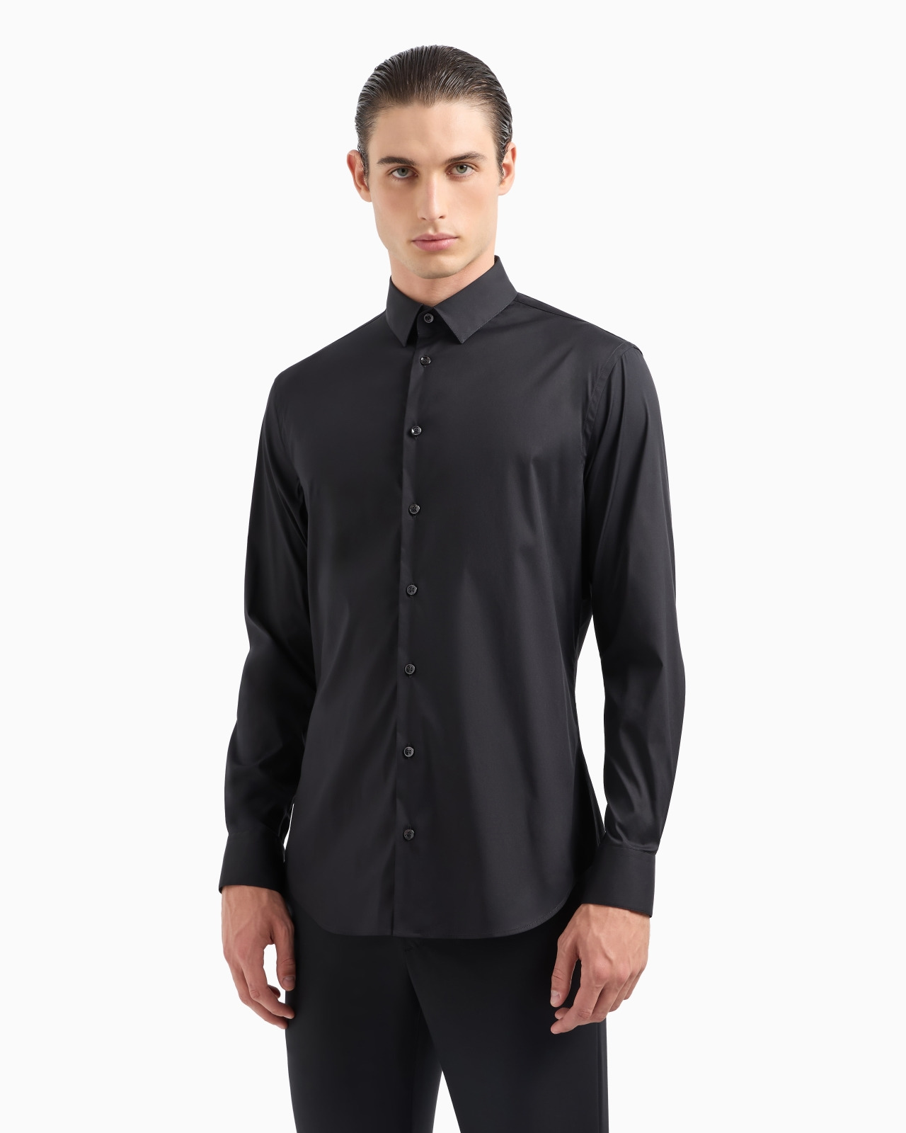 Stretch fabric shirt with collar stays - 4