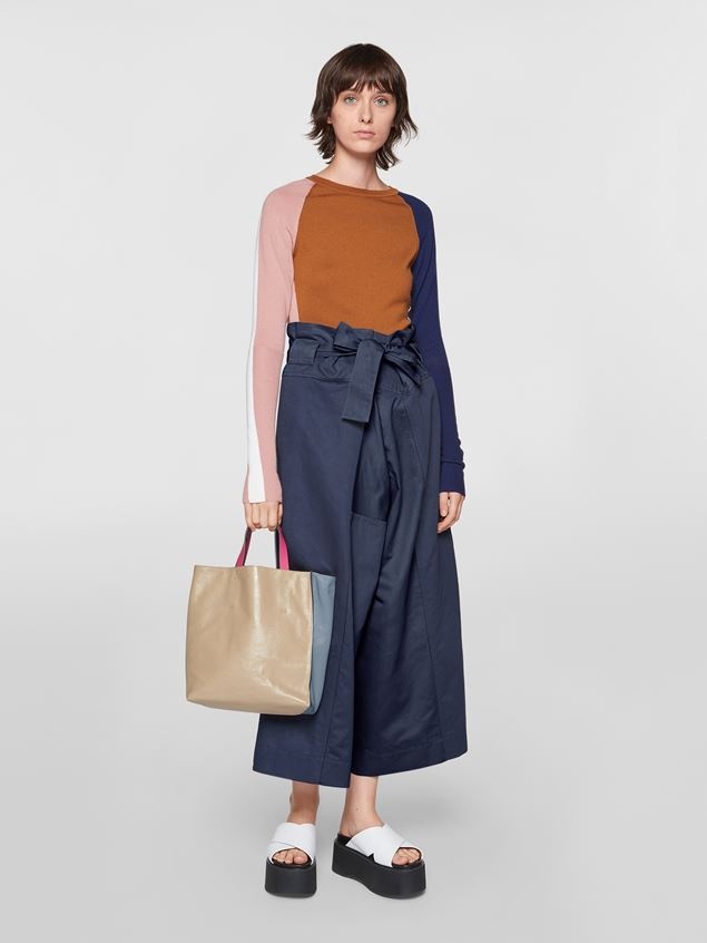MUSEO SOFT BAG IN BEIGE AND PALE BLUE CALFSKIN - 2