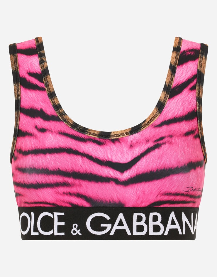 Run-resistant fabric top with tiger print and branded elastic - 3