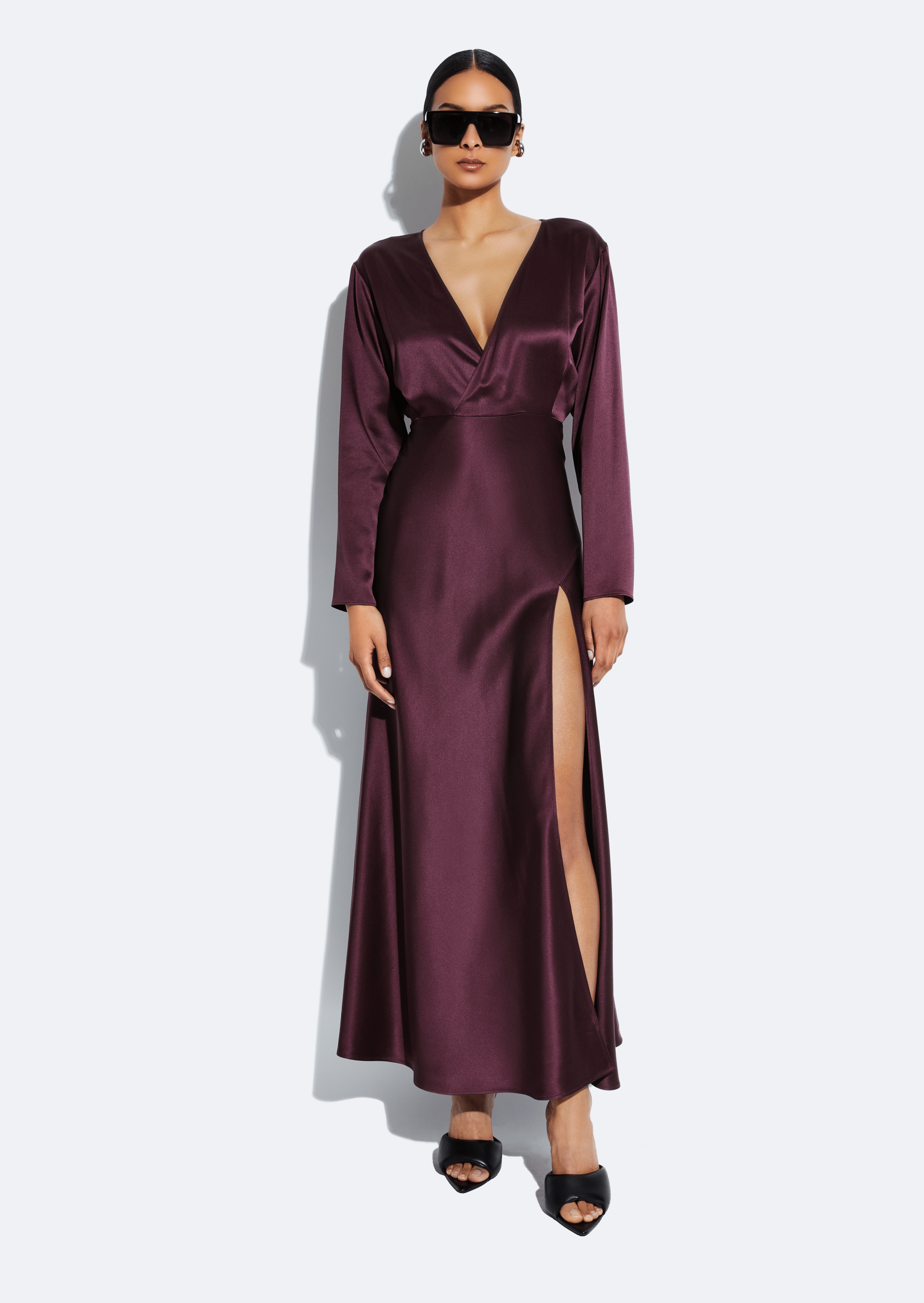 Satin V Neck Dress - 2