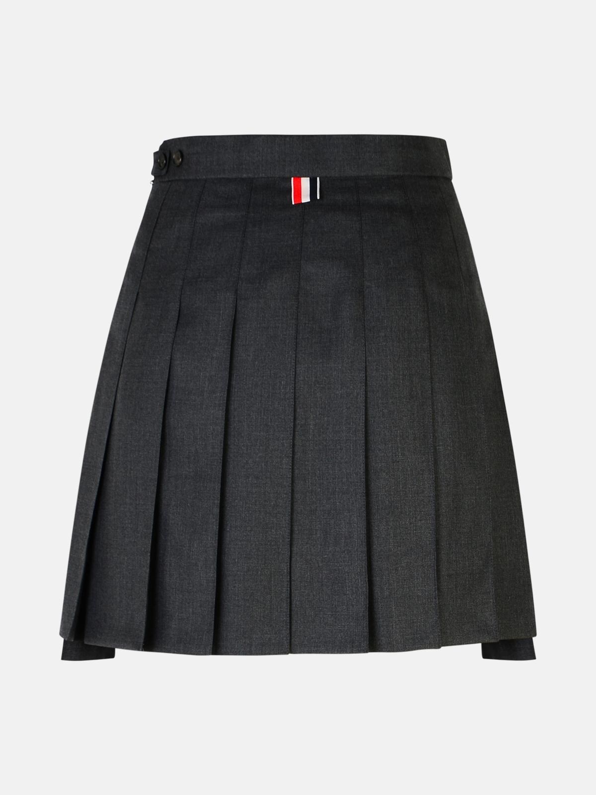 スカート THOM BROWNE GREY AND WHITE WOOL SKIRT Funmix Wool Fresco Classic Midi Pleated Skirt | Thom Browne