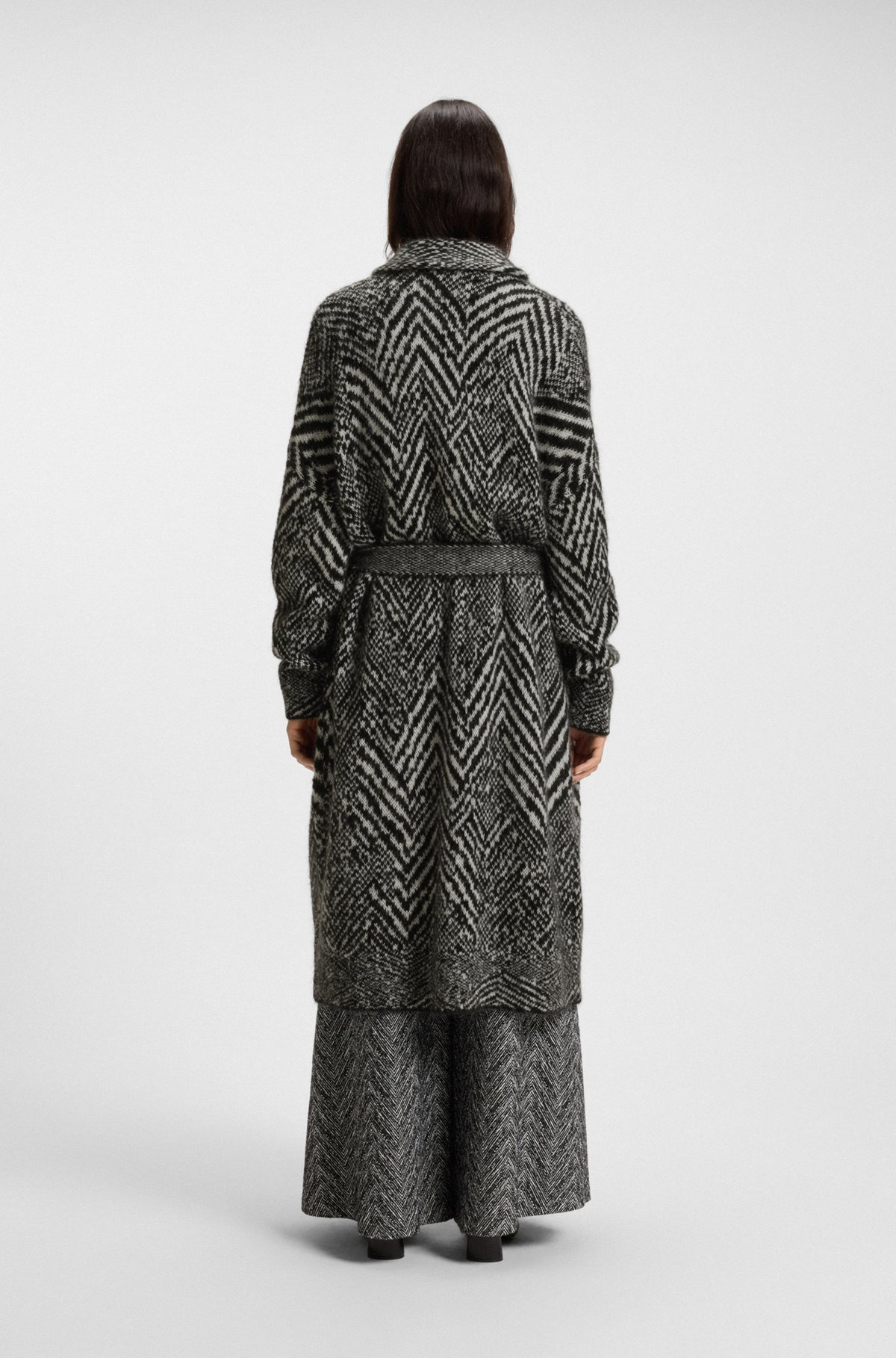 LONGLINE BELTED CARDIGAN IN A PATTERNED TEXTURED-WOOL BLEND - 4