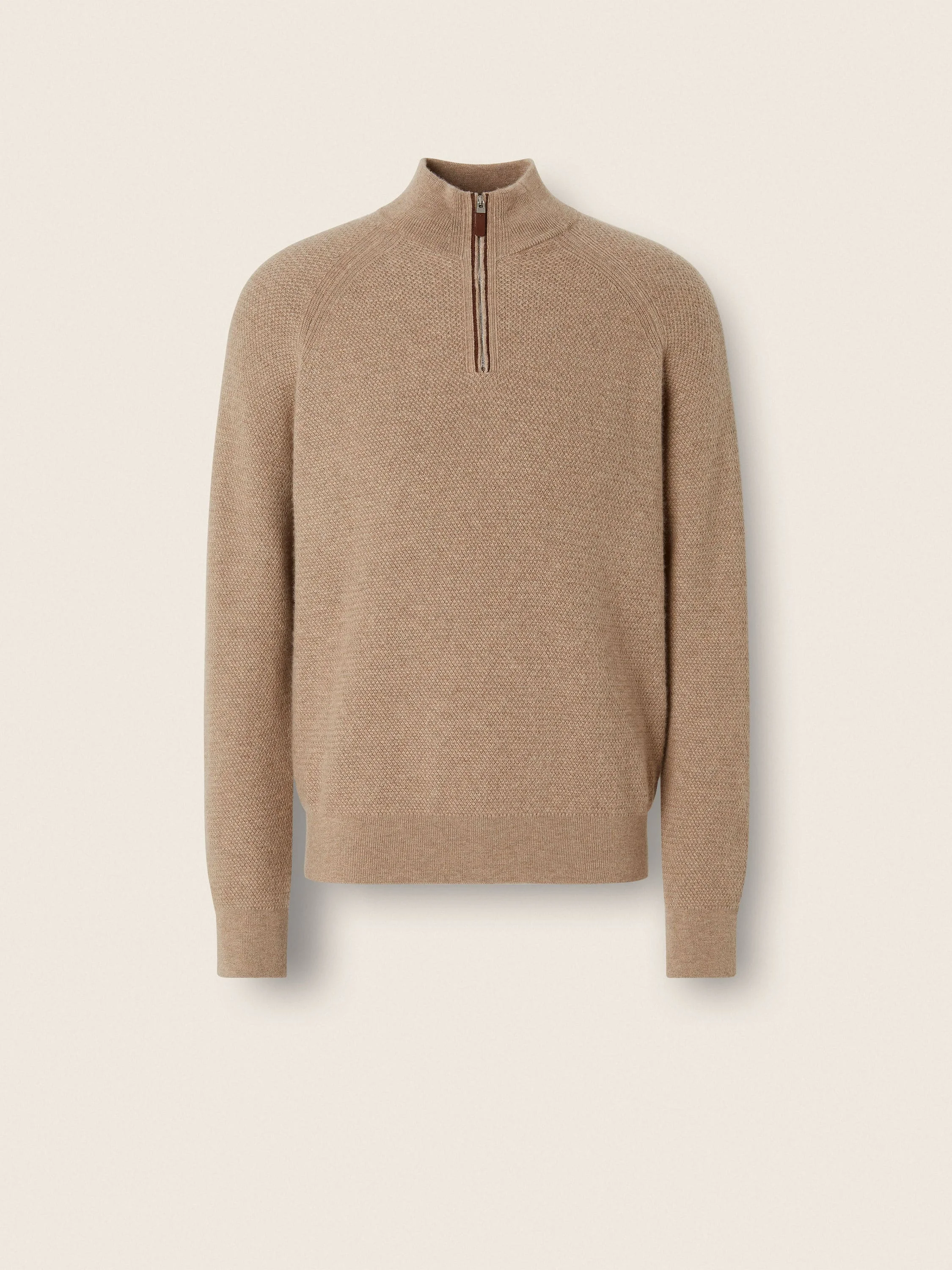 LIGHT BEIGE MÉLANGE OASI CASHMERE ZIP MOCK SWEATER - 1