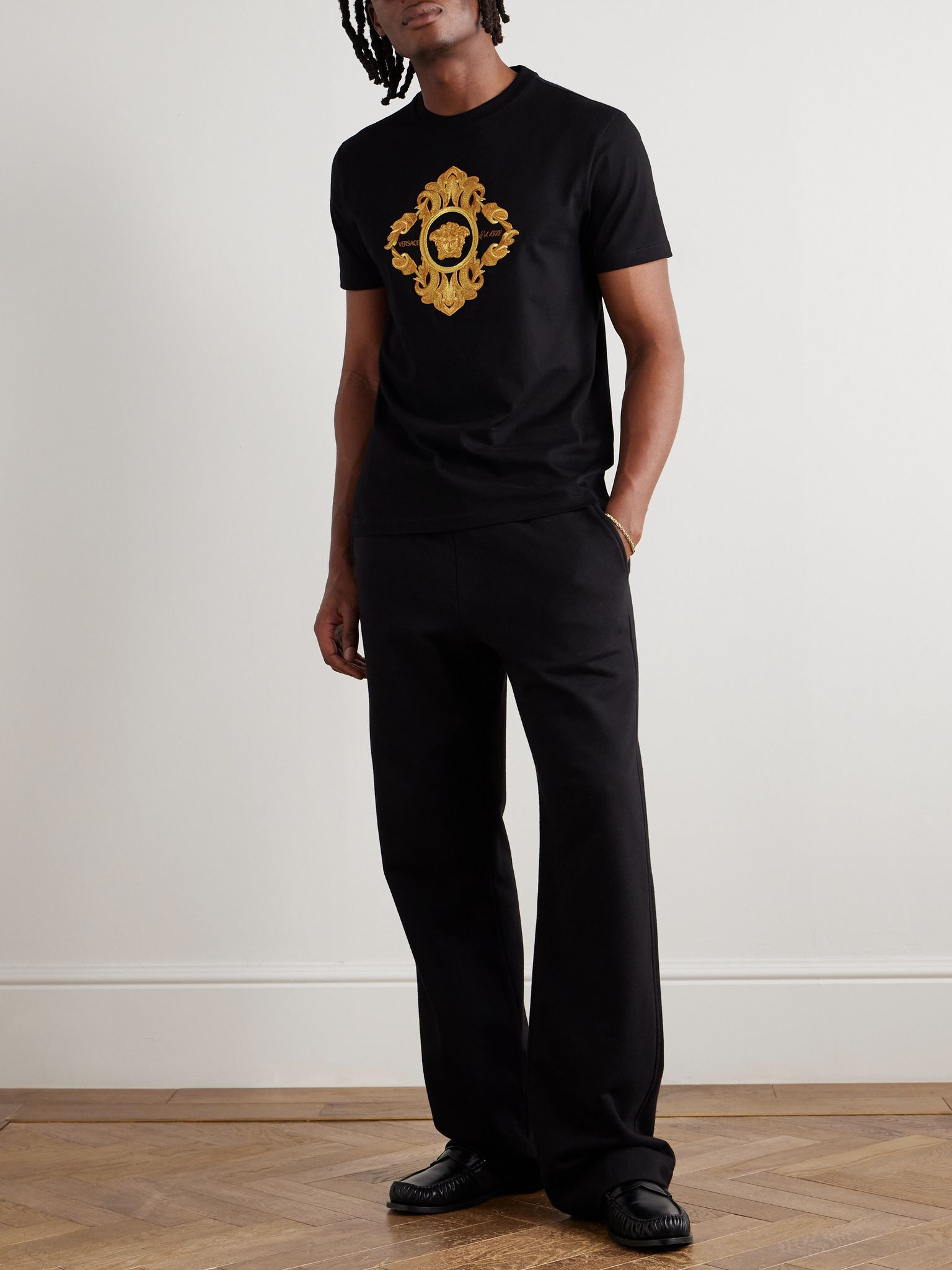 Logo-Embroidered Cotton-Jersey T-Shirt Black - 2