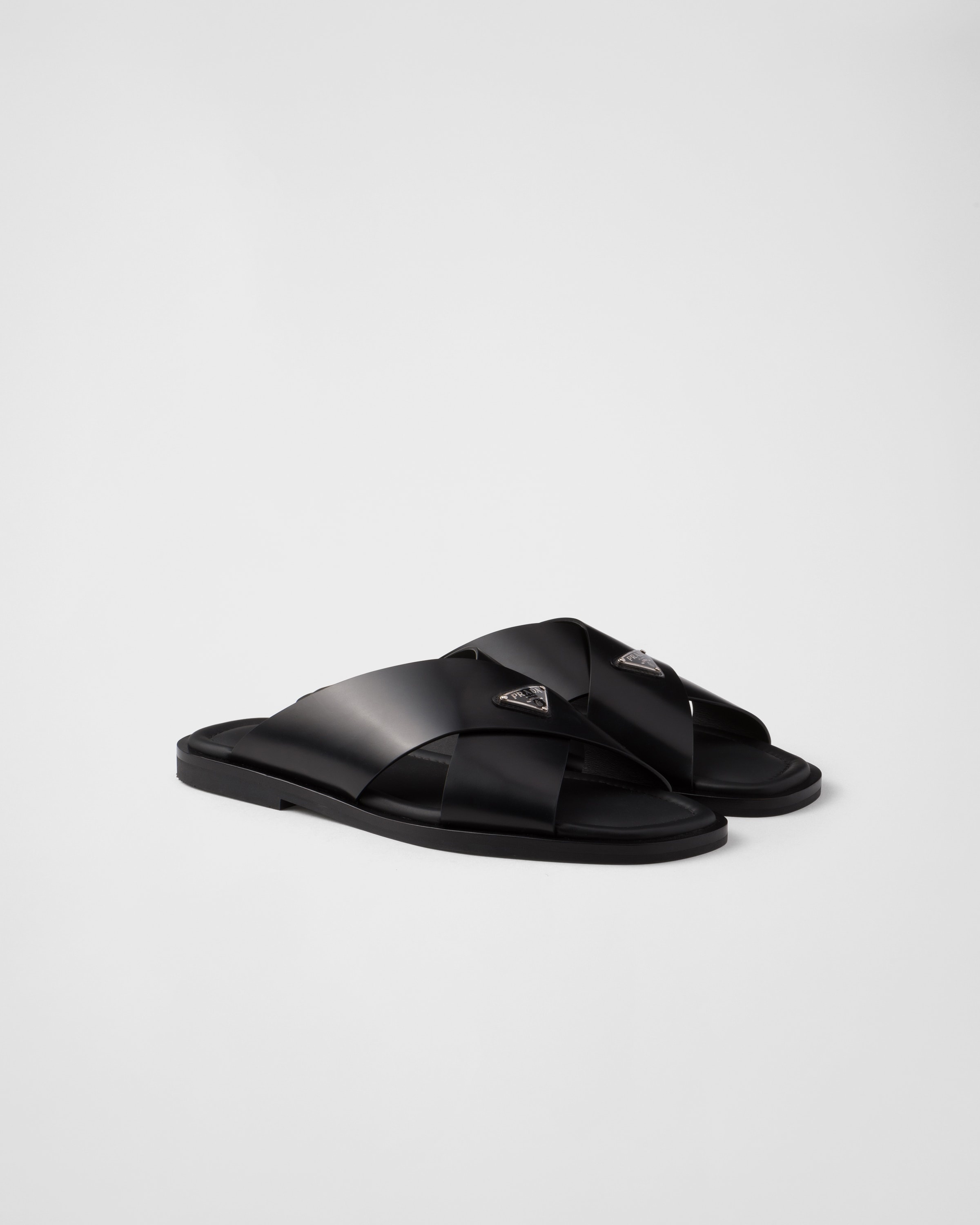 Brushed leather crisscross slides - 1