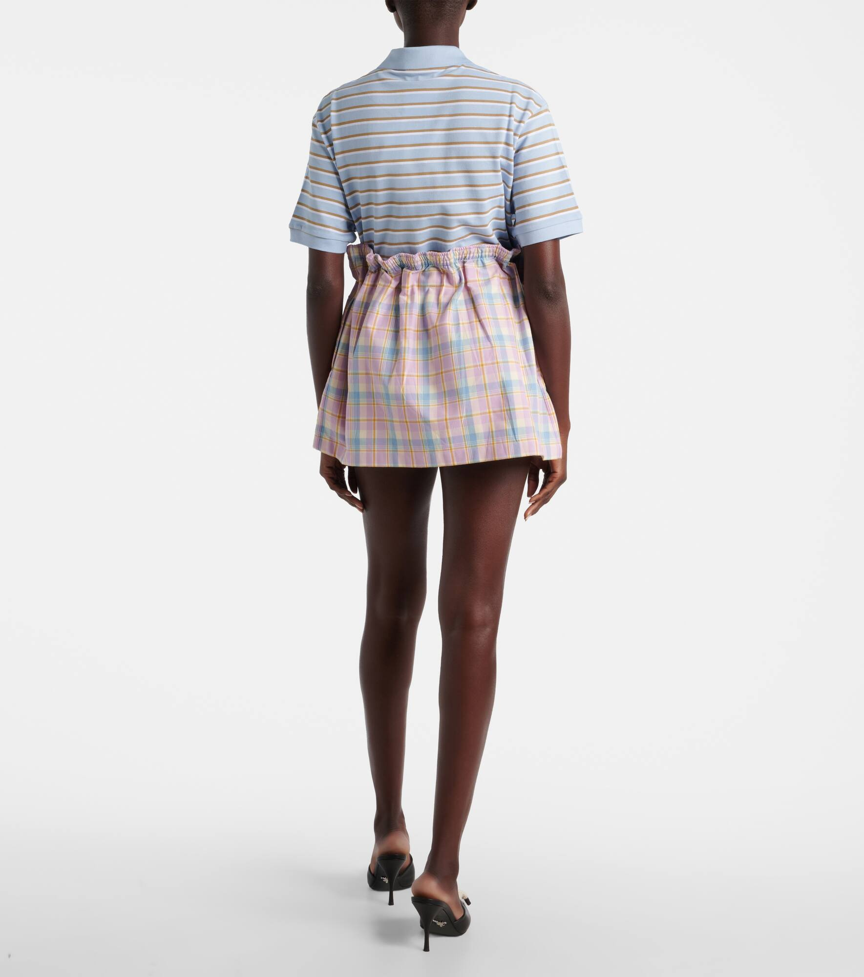 Checked gathered cotton miniskirt - 3