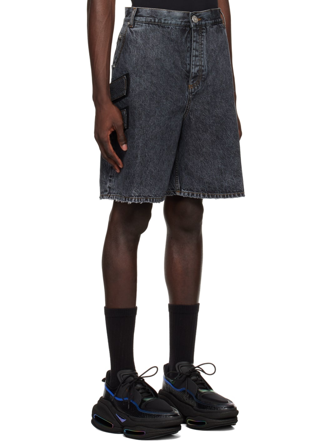 Black Distressed Shorts - 2