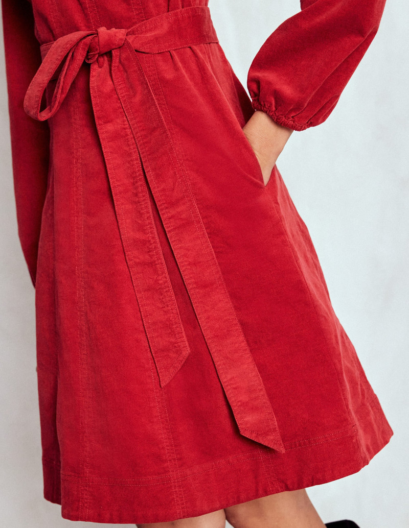 Ros Panelled Cord Short Dress-Crimson Red 3