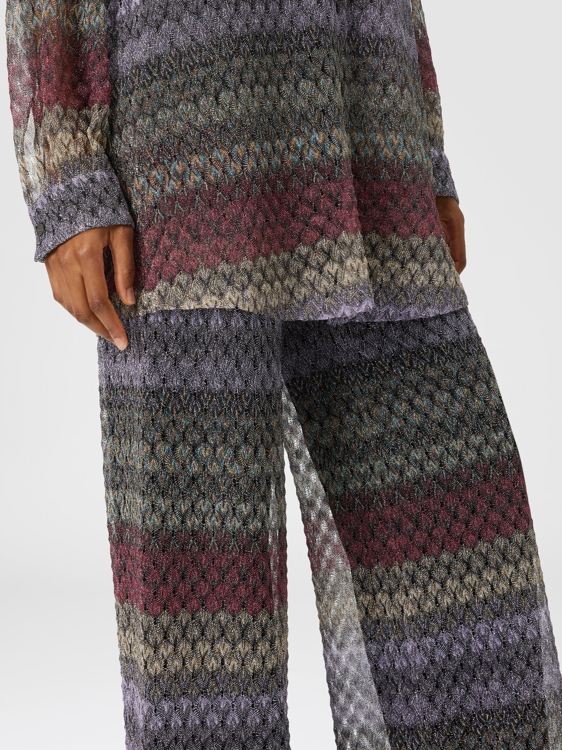 Palazzo-pants with lamé lace motif - 5