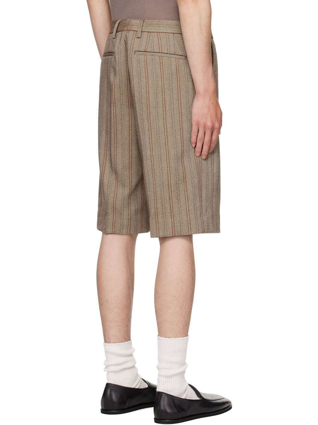 Beige Striped Shorts - 3
