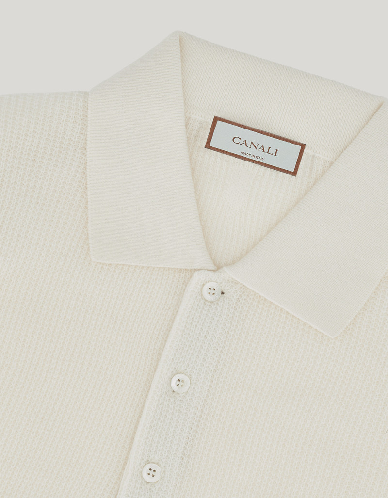CREAM WOOL AND CASHMERE POLO SHIRT WITH LAMBSKIN DETAILS 5