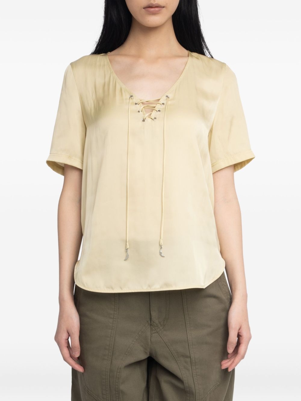 Terzo lace-up short-sleeved top - 4