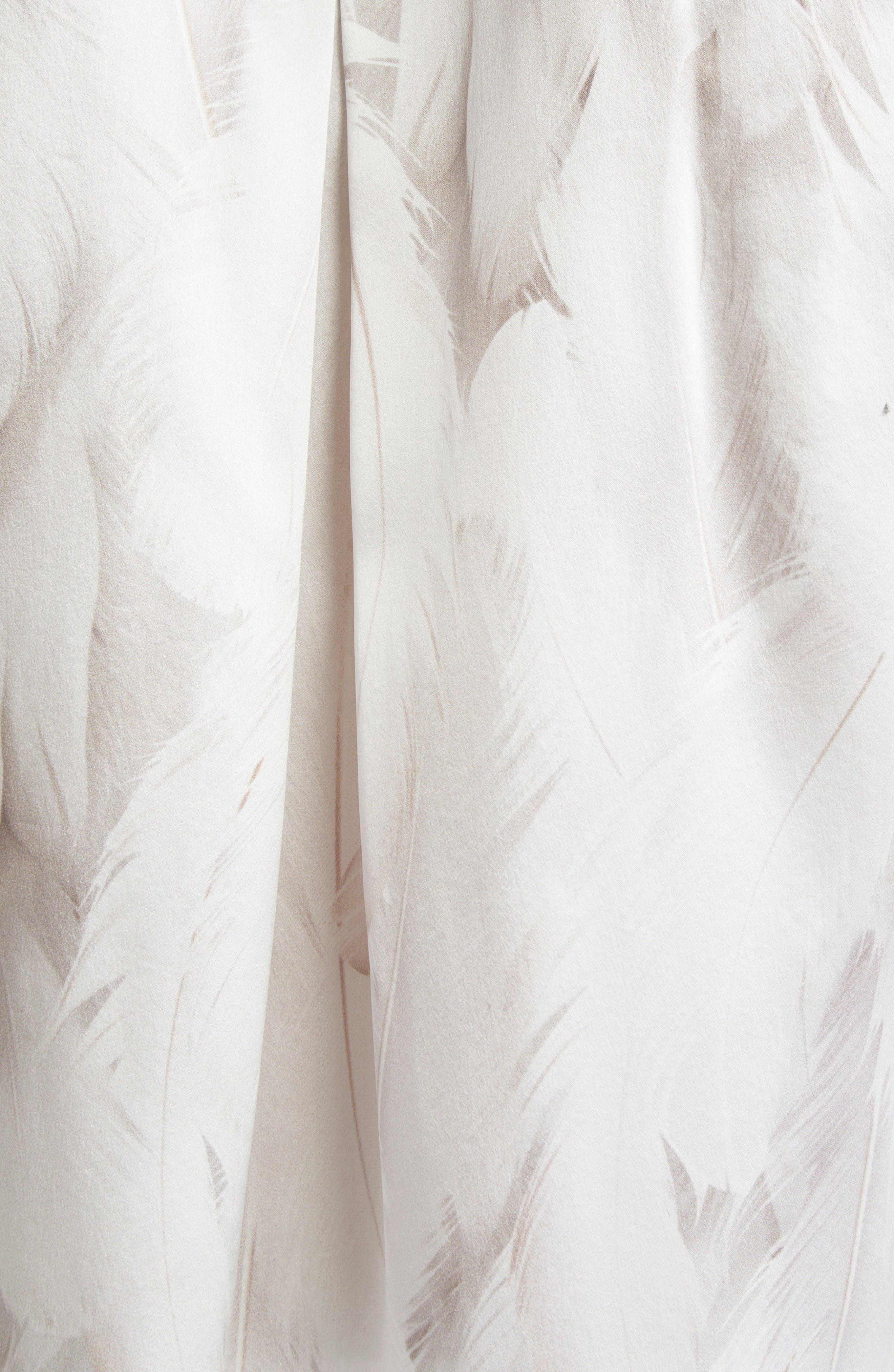 L'AGENCE Tyler Feather Print Silk Button-Up Shirt in White Feather Print at Nordstrom - 7