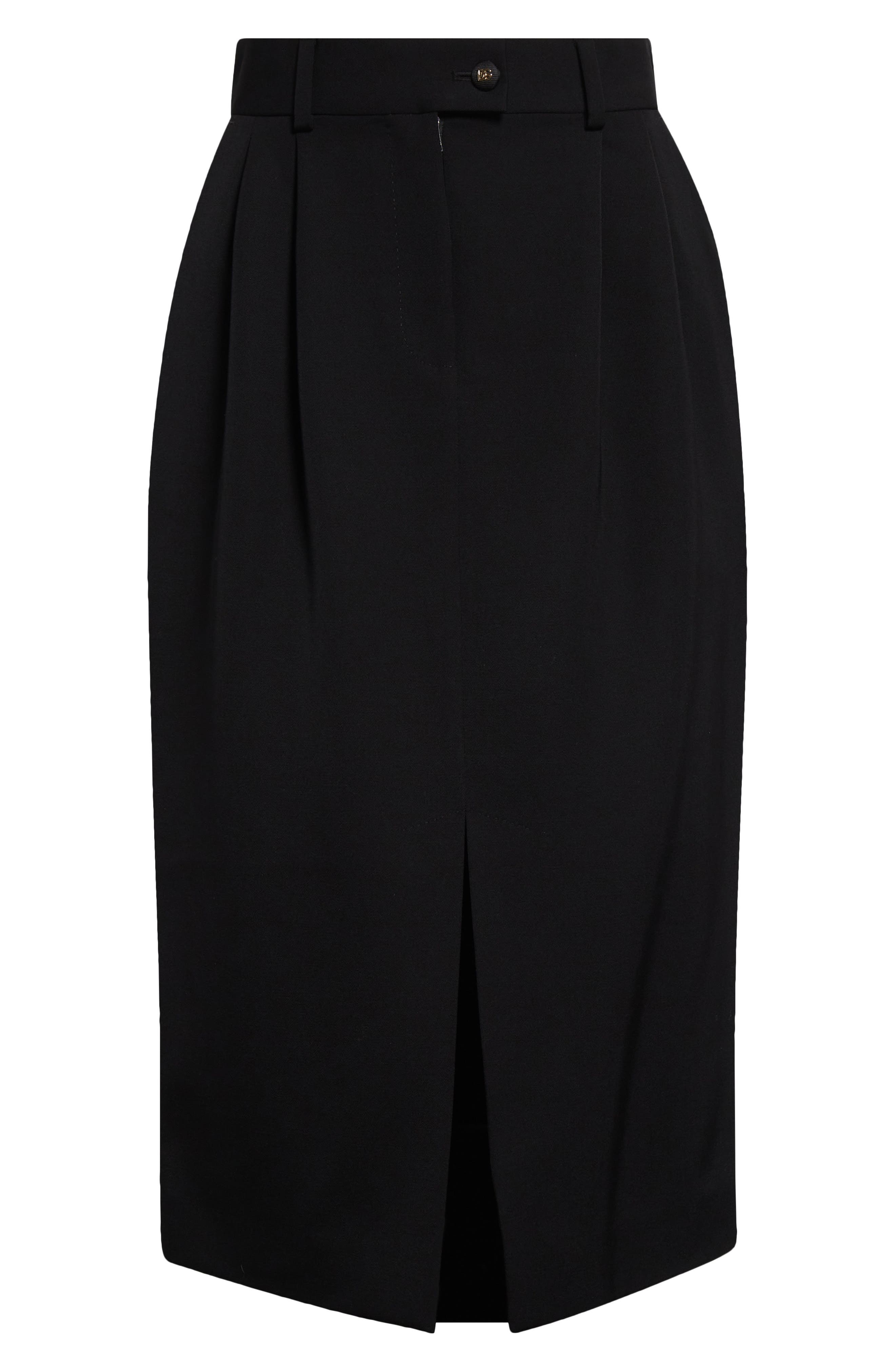 Dolce&Gabbana Pleated Virgin Wool Pencil Skirt in N0000 Nero at Nordstrom - 6