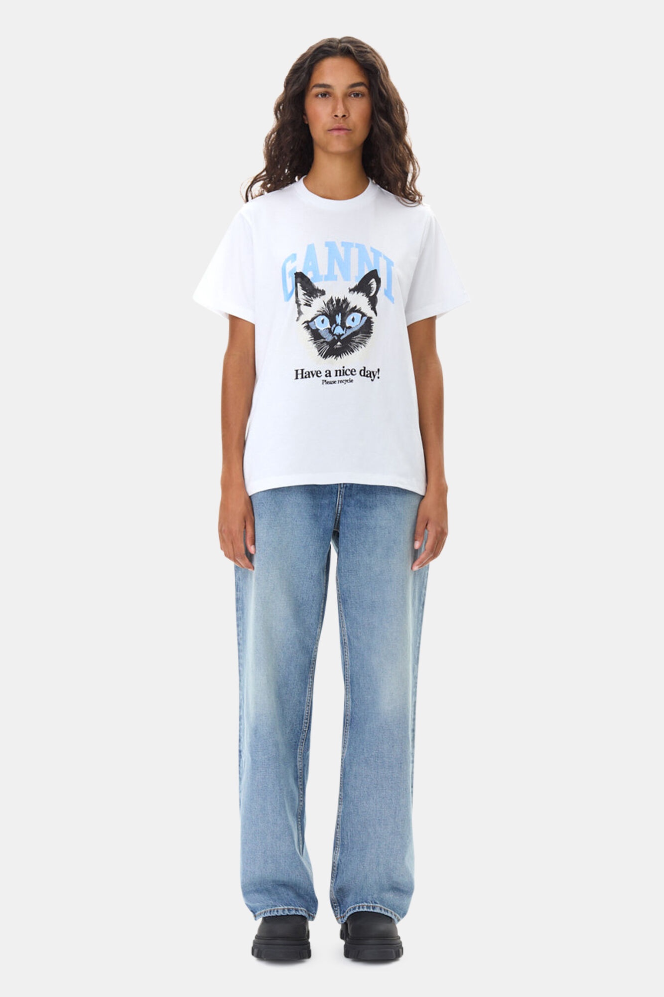 WHITE BASIC JERSEY CAT RELAXED T-SHIRT - 3
