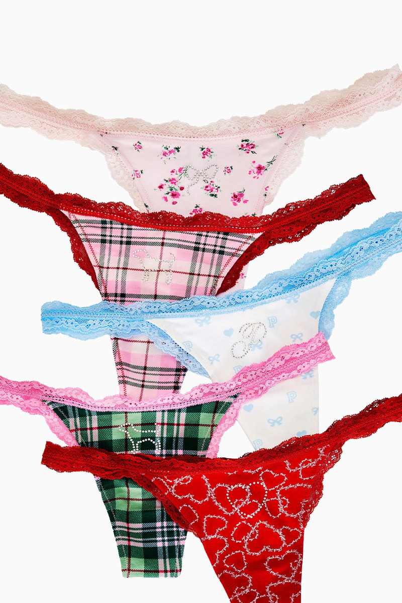 PINK x LoveShackFancy Wink Cotton Thong Panties - Pack of 5 4