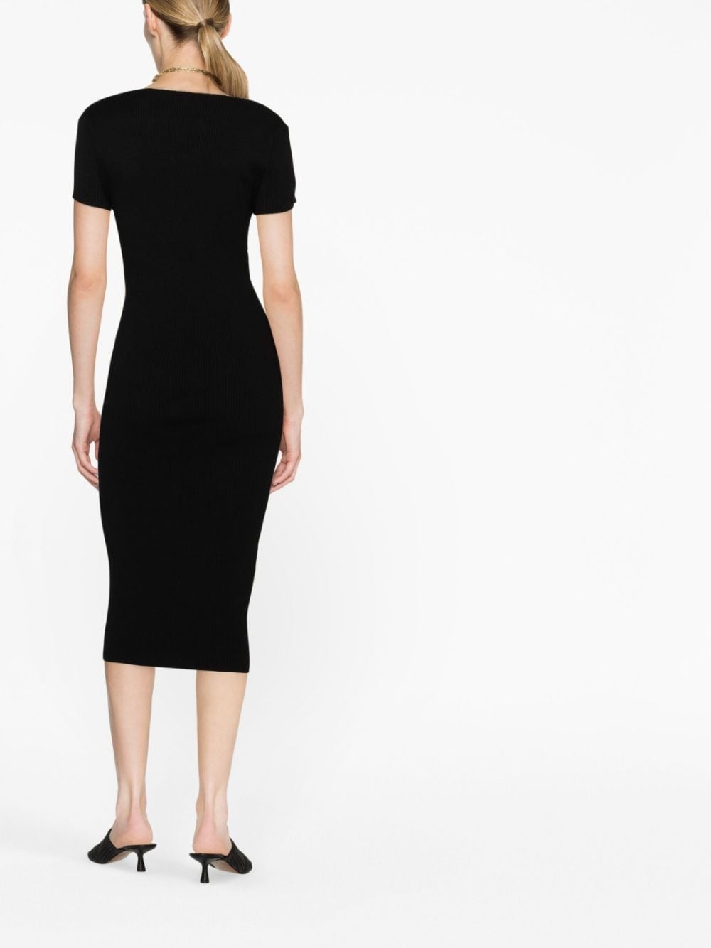 chain-strap cutout ribbed-knit midi dress - 3