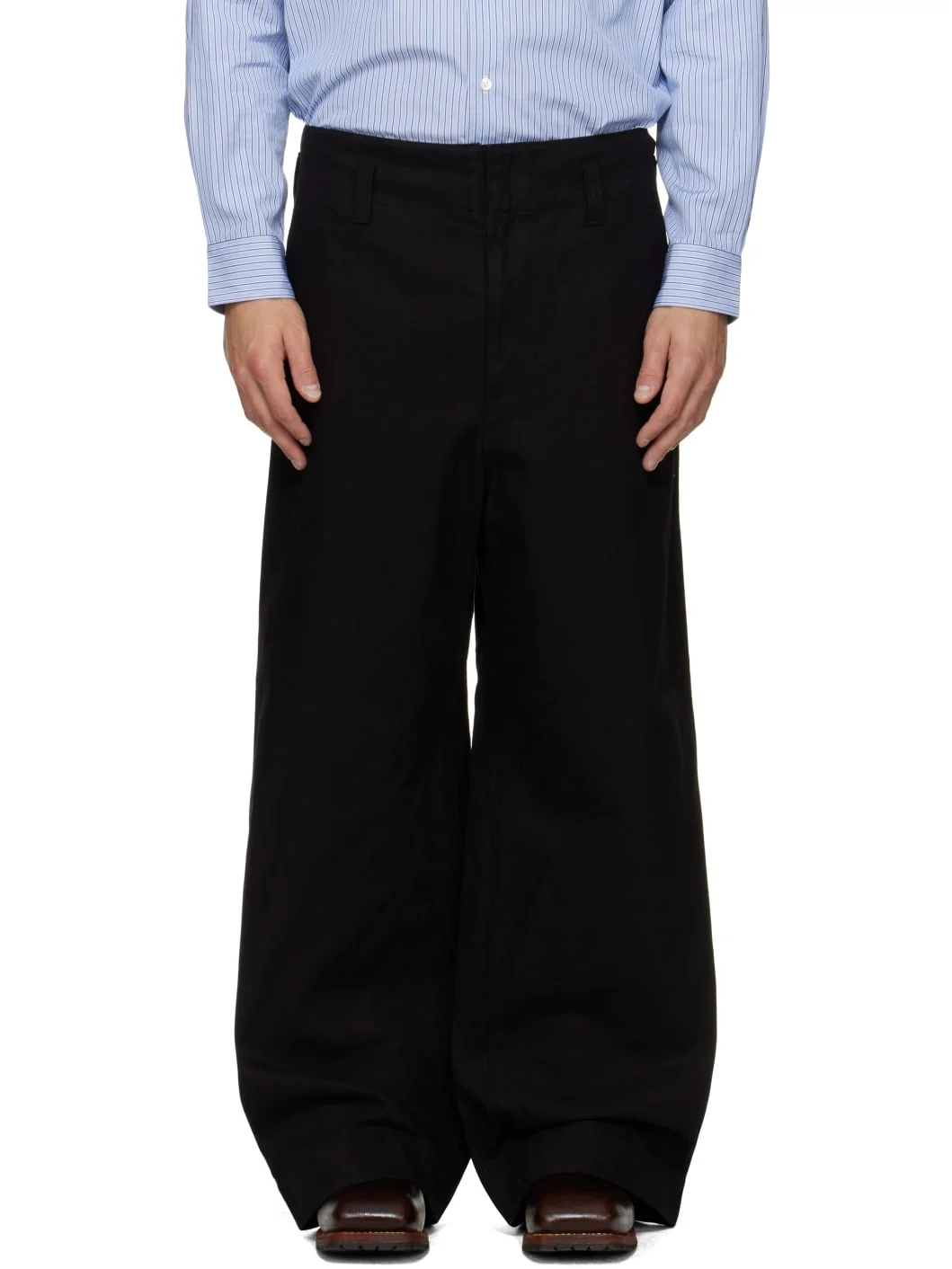 Black Cotton Garment Washed Trousers - 1