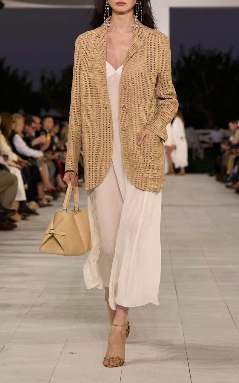 Ralph Lauren Lydia Open-Knit Leather Blazer nude outlook