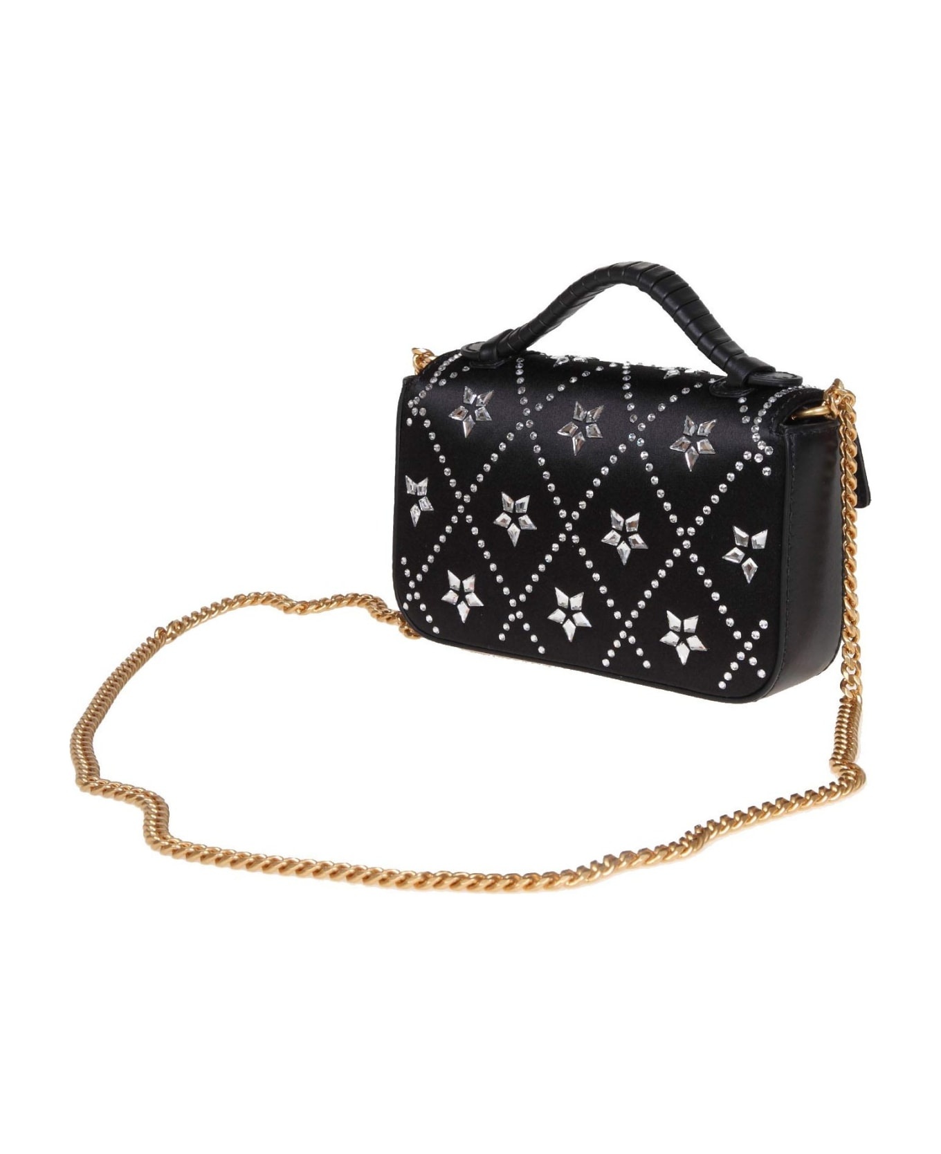 Balmain Buzz Mini Bag In Satin And Leather With Applied Stones - 3