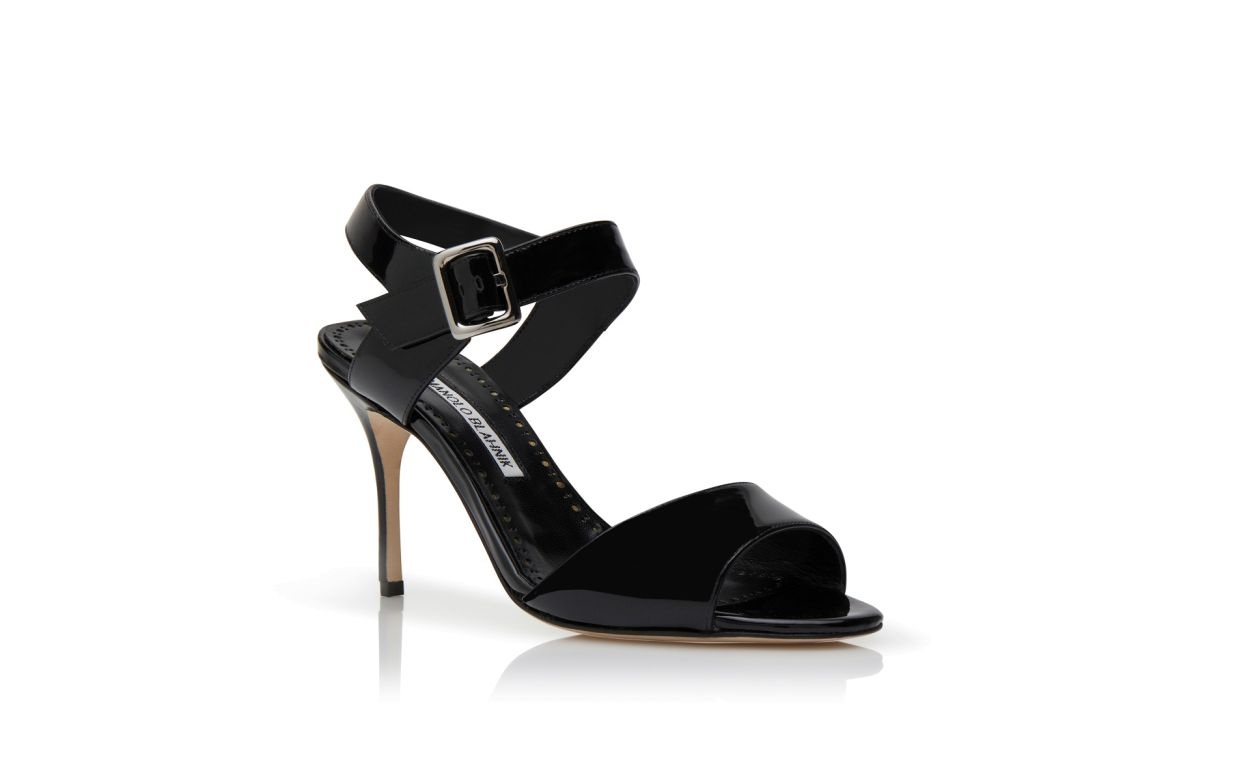 Black Patent Leather Slingback Sandals - 4