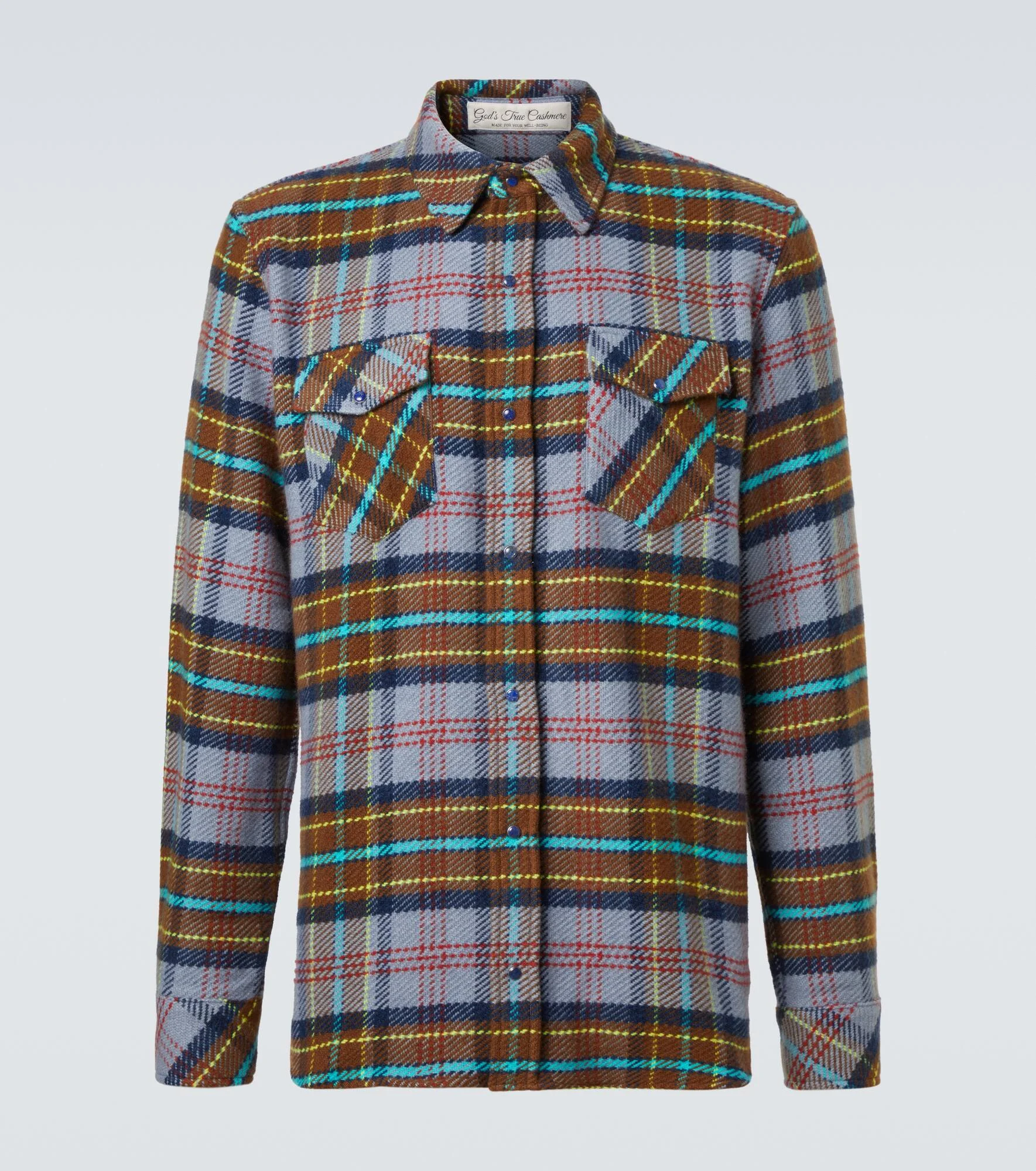 Plaid cashmere shirt with lapis lazuli - 1