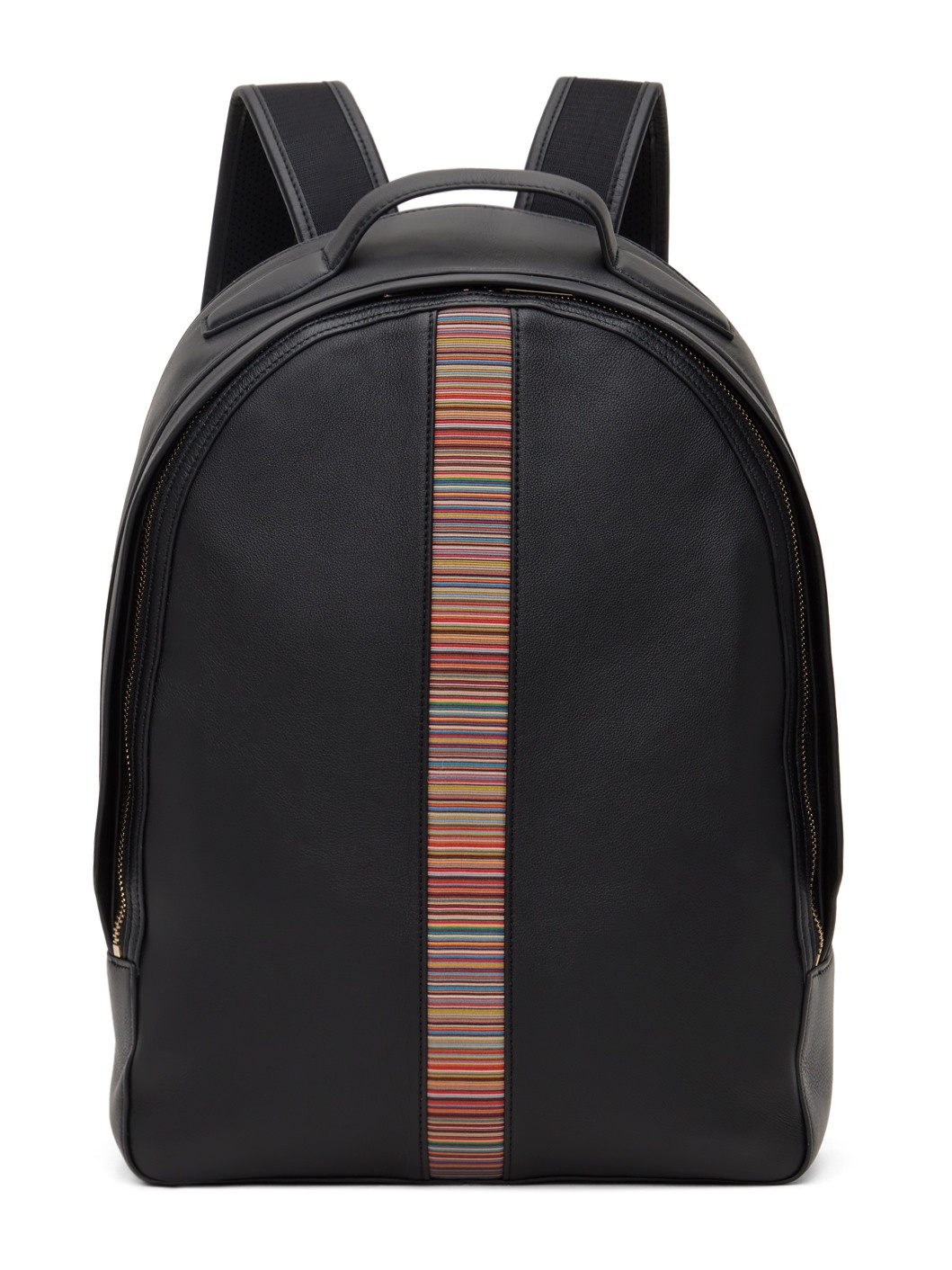 Black Leather Signature Stripe Backpack - 1