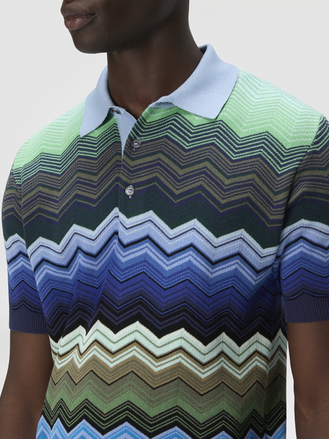 Zig zag cotton knit polo shirt with contrasting piping - 5