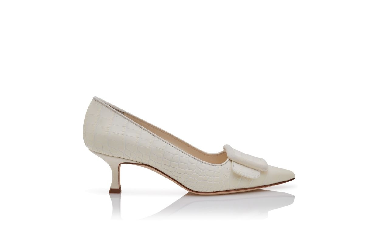 Light Cream Calf Leather Buckle Detail Pumps - 1