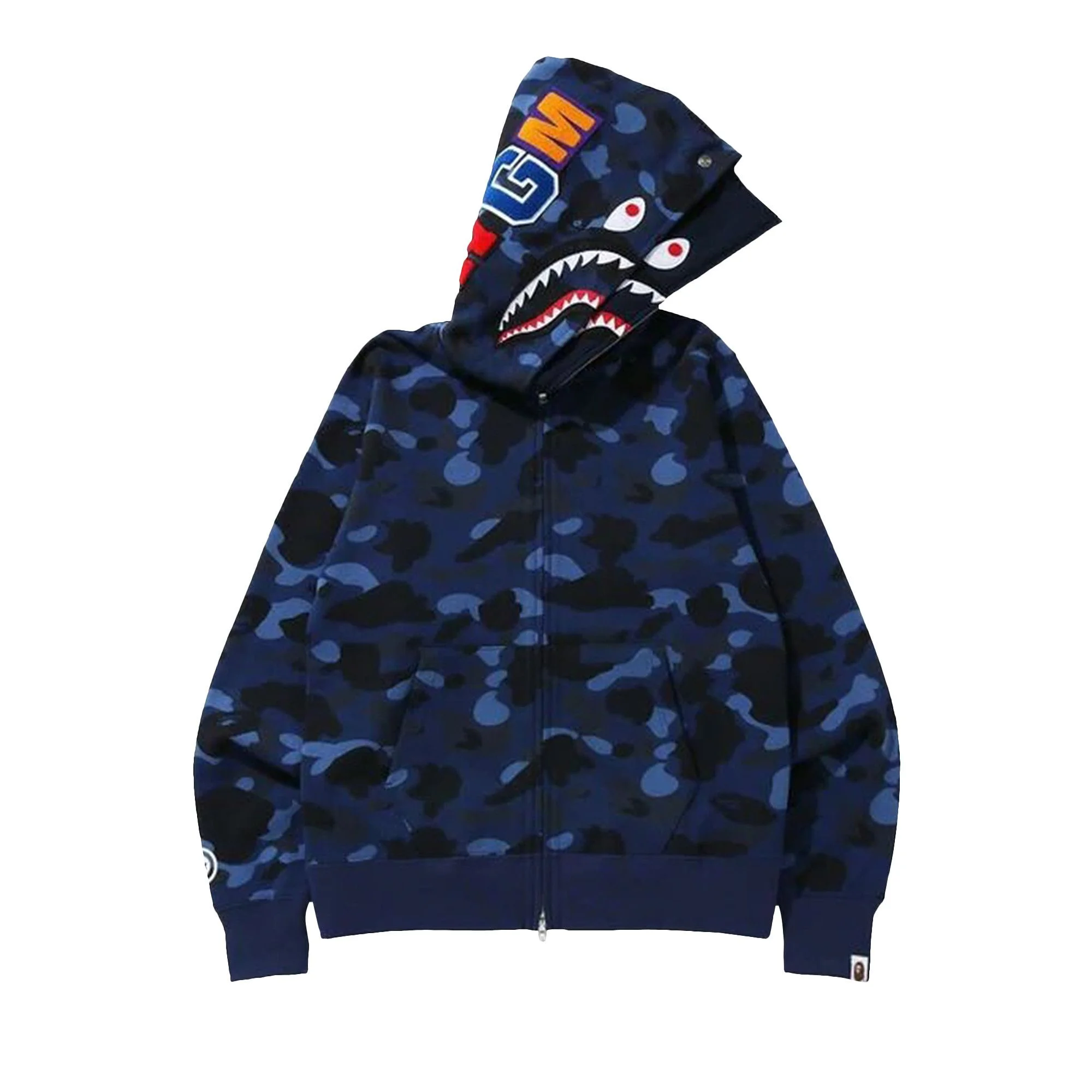 BAPE Color Camo Shark Wide Full Zip Double Hoodie 'Navy' - 1