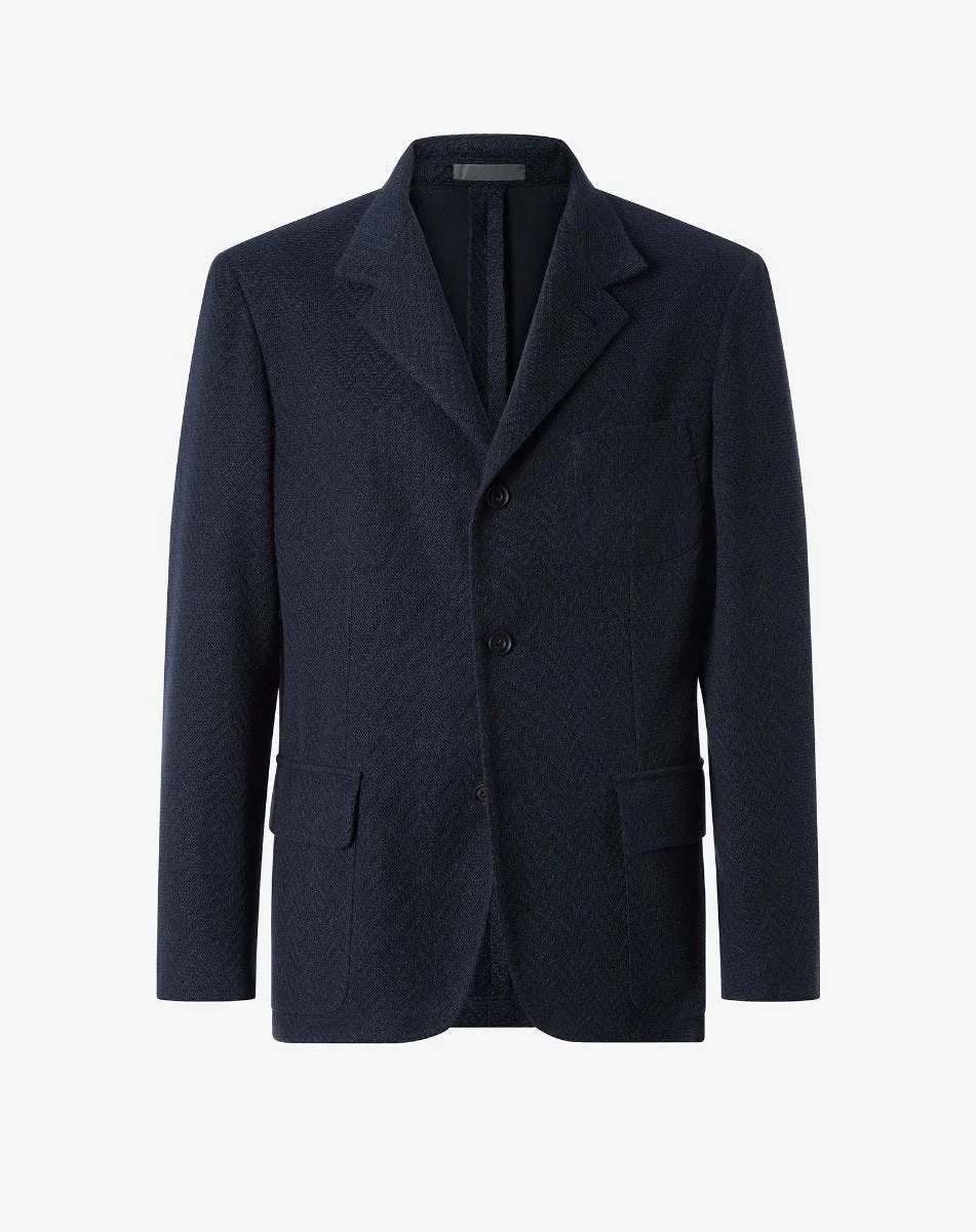 Navy blue linen and silk jersey jacket - 1