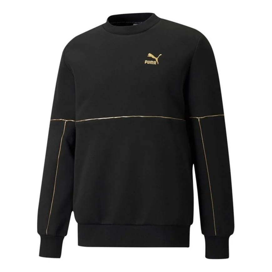 PUMA Luxe Crew Embroidered Logo Sports Round Neck Knit Pullover Black 534410-01 - 1